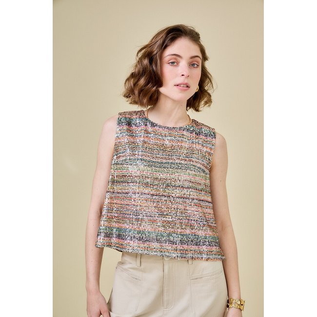 Blusa senza maniche a righe e paillettes multicolore SEE U SOON