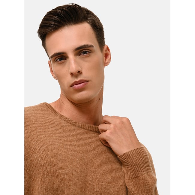 Pull Col Rond 4 Fils Noisette Gabin marron clair <span itemprop=