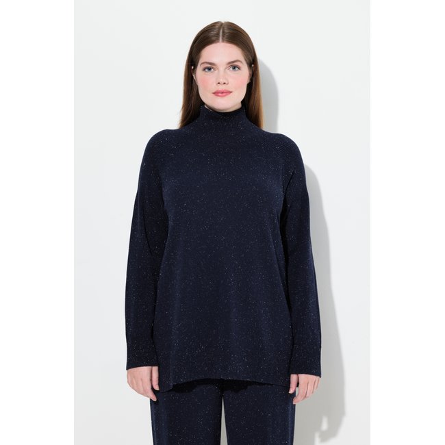 Pull en coton bio, motif moucheté marine <span itemprop=