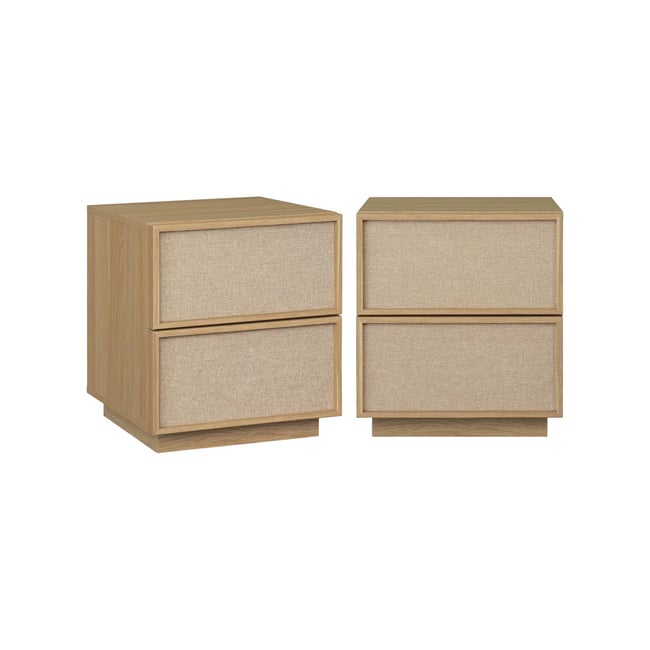 Table de chevet décor bois et tissu 2 tiroirs (lot de 2) KUBA - SWEEEK