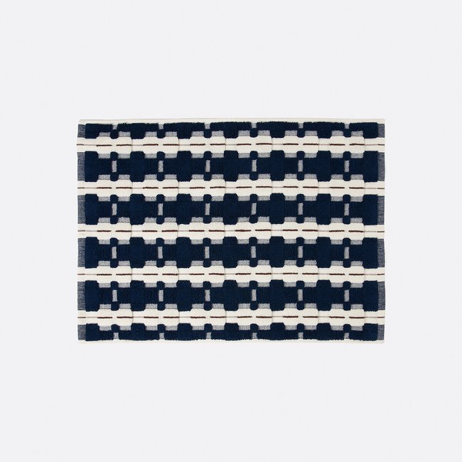 Meiri bath mat in jacquard towelling, blue + ecru, LA REDOUTE INTERIEURS