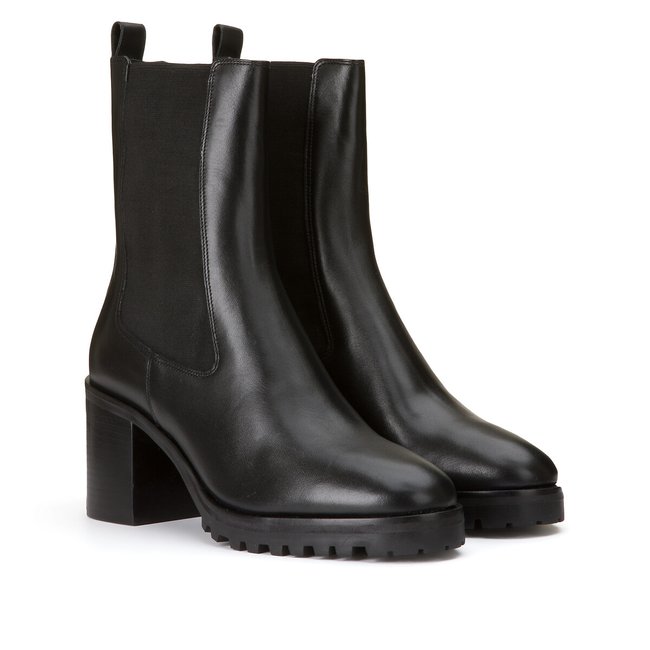 Chelsea-Boots Zelici mit Absatz, Leder schwarz <span itemprop=