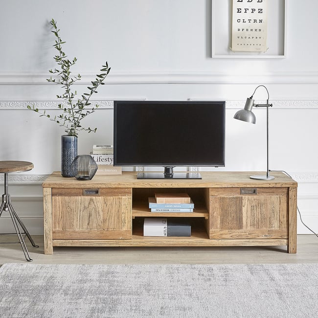Meuble TV en bois de teck recyclé 160 cm  CARGO Couleur naturel <span itemprop=