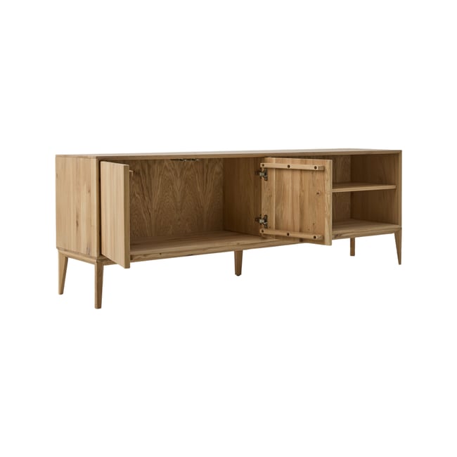 Meuble TV chêne massif 2 portes - CHARLES Couleur bois clair <span itemprop=