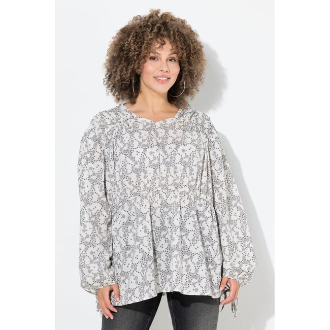 Blouse évasé à ligne en A avec encolure en blanc cassé <span itemprop=