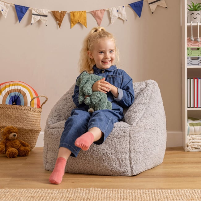 Pouf Enfant Icon Étoiles - Chaise Poire Avec Remplissage, Fauteuil Gris Pour Chambre Et Salon
