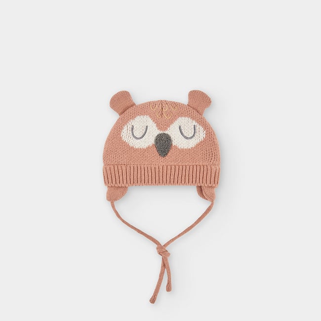 Bonnet bébé imprimé hibou marron <span itemprop=