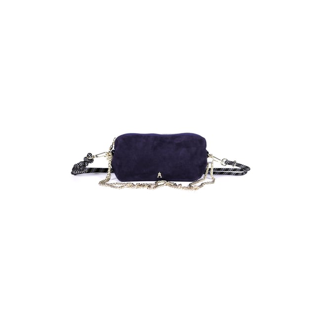 Sac pochette en cuir d'agneau suédé, NUAGE marine <span itemprop=