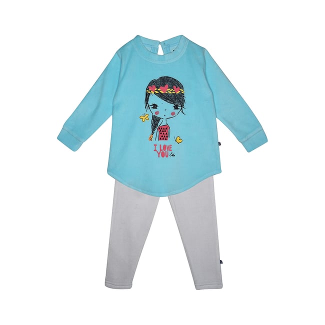 Pyjama 2 pieces enfant flock velours rase bleu <span itemprop=