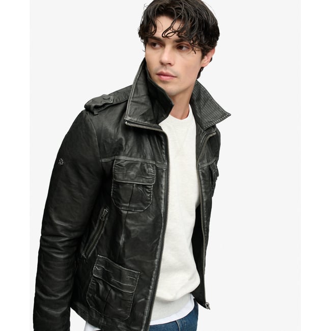Veste Brad Faux Cuir Militaire Coupe Décontractée noir <span itemprop=