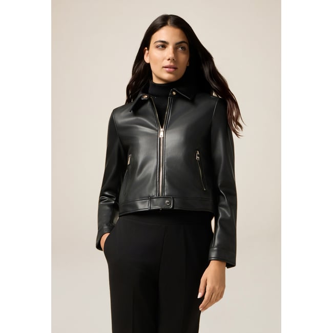 Clou court avec fermeture éclair et boutons noir <span itemprop=