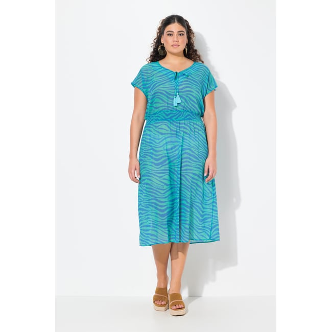 Robe midi sans manches. Imprimé aqua foncé <span itemprop=