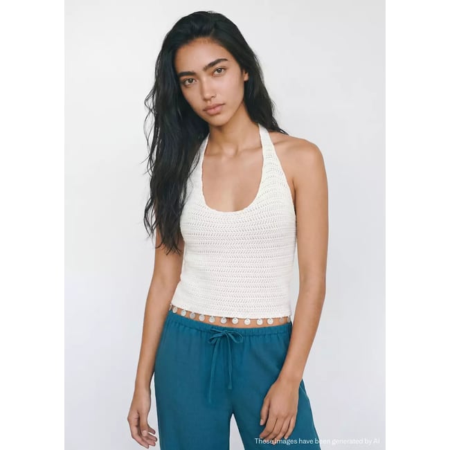 Top halter avec détail de perles blanc <span itemprop=