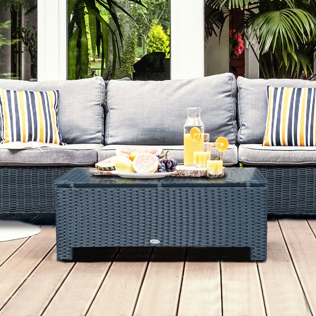 Table basse jardin résine tressée noir <span itemprop=
