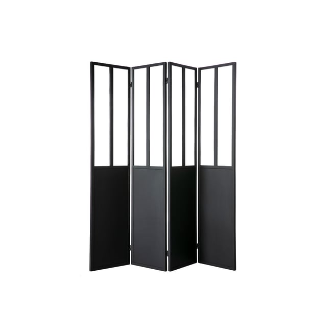 Verrière atelier paravent industriel en métal noir et verre 4 vantaux L160 cm RACK Couleur noir <span itemprop=