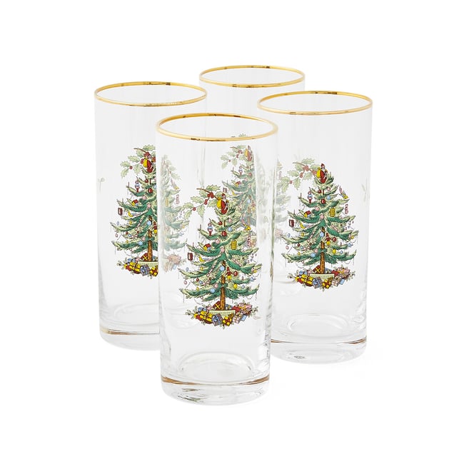 Set of 4 Christmas Tree Hiball Glasses, transparent, SPODE