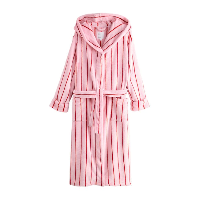 Robe de chambre douillette rose à rayures <span itemprop=
