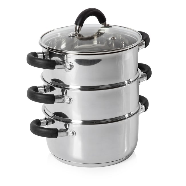 Essentials 3-Tier Steamer in Stainless Steel - T80836, silver-coloured, TOWER