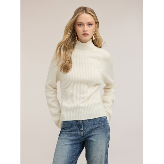 Col roulé côtelé blanc <span itemprop=