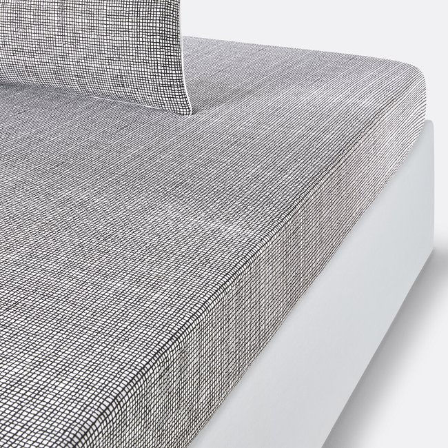 Drap-housse pur coton, Jinties blanc/noir <span itemprop=