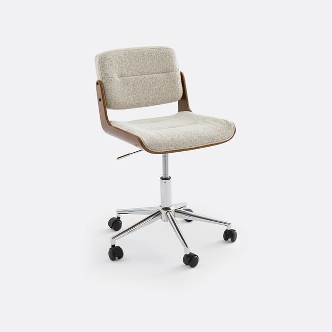 Fauteuil de bureau tissu bouclette, Mikel Couleur ecru <span itemprop=