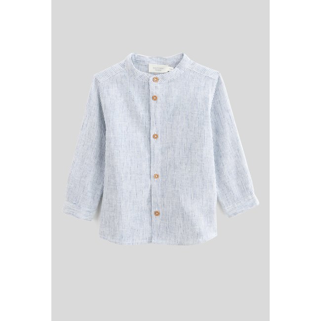 Chemise col mao rayée contenant du lin - collection Cérémonie marine <span itemprop=
