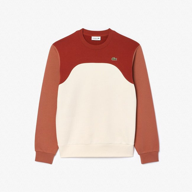Sweat col rond color-block terracotta/écru <span itemprop=