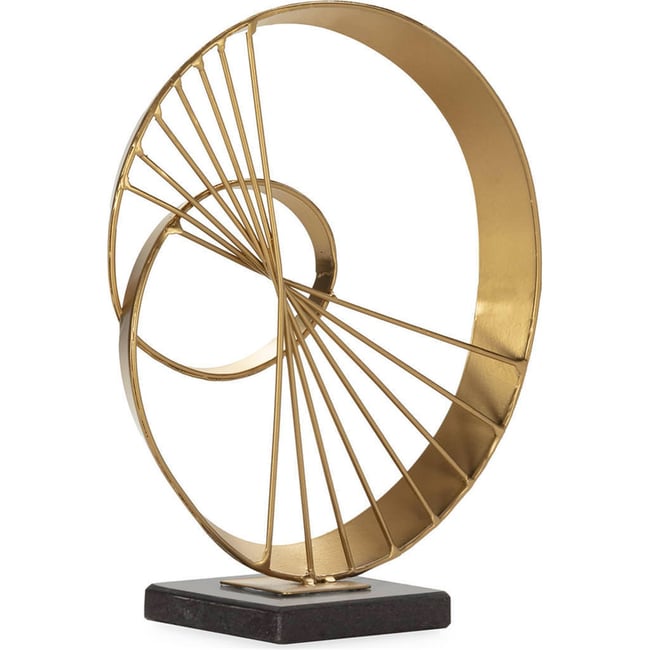 Sculpture abstraite en métal, Socle pierre Couleur doré et noir <span itemprop=