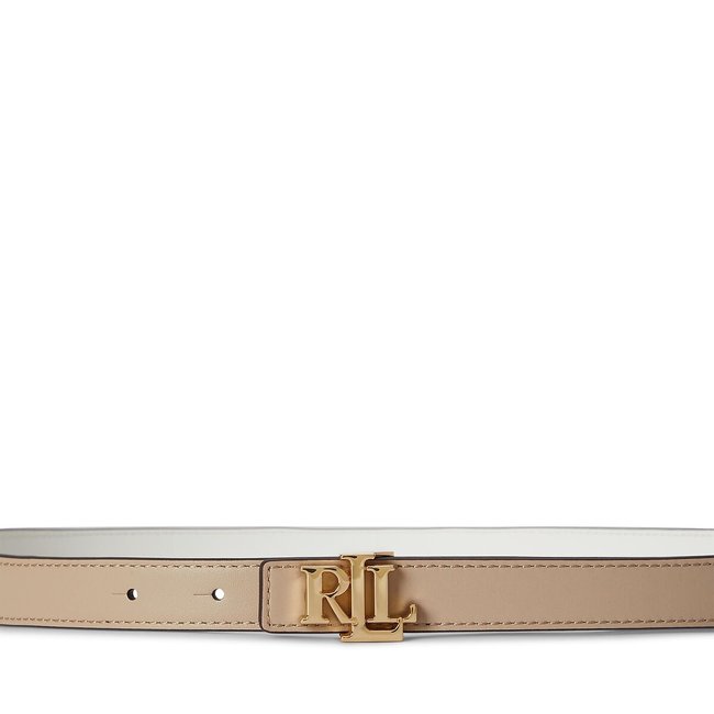 Ceinture fine réversible en cuir avec logo beige/blanc <span itemprop=