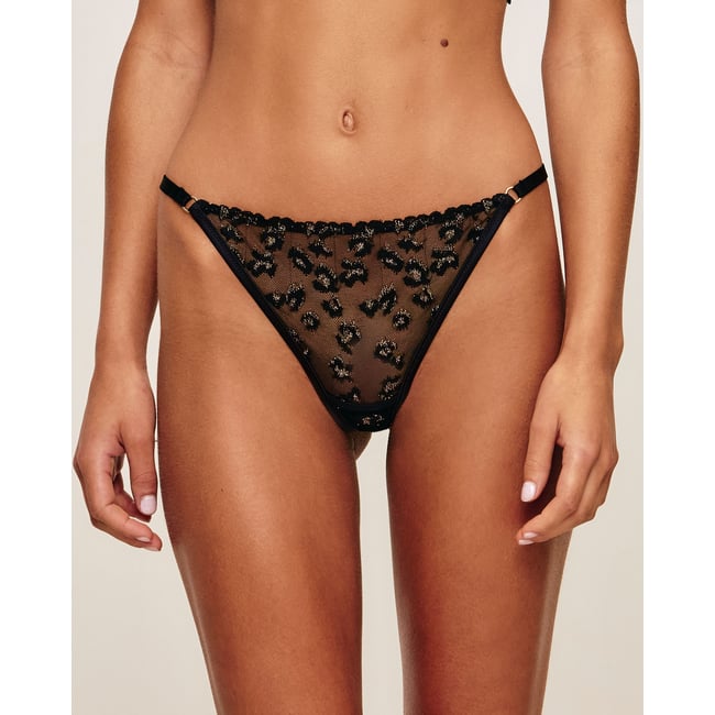 Tanga en mesh broderies léopard GOLDPANTHERIZ black <span itemprop=