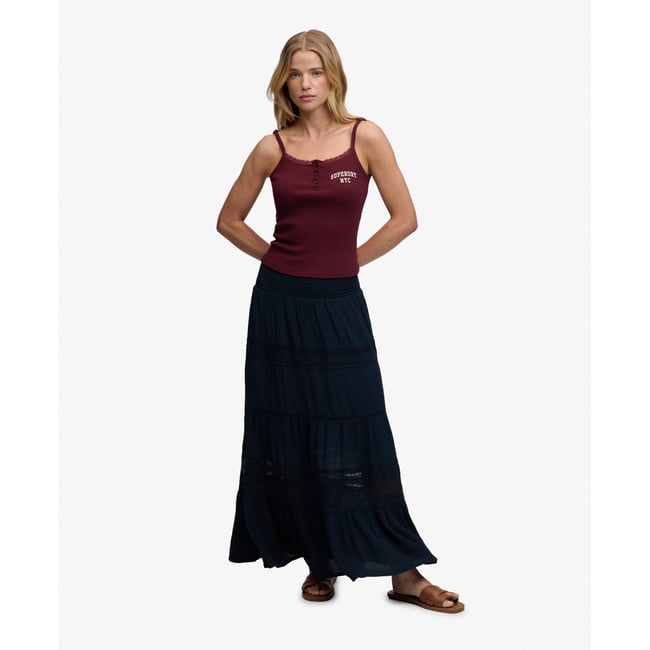 Jupe longue Ibiza ajourée ceinture smokée - SUPERDRY