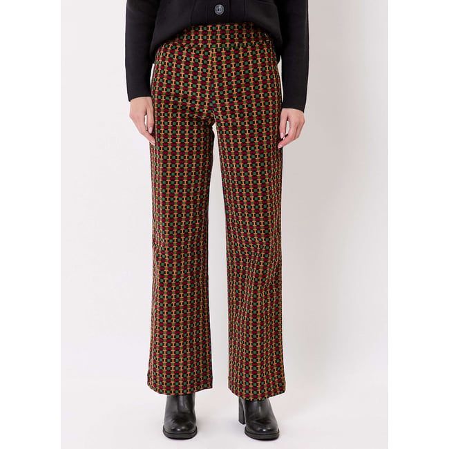 Pantalon imprimé droit large velours côtelé OSCAR vert signal <span itemprop=