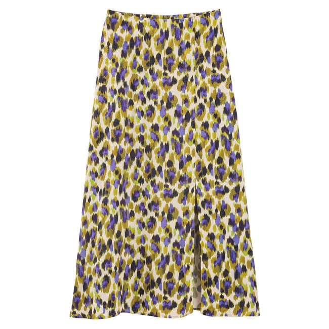 Jupe évasée longue, motif animalier imprimé multicolore <span itemprop=
