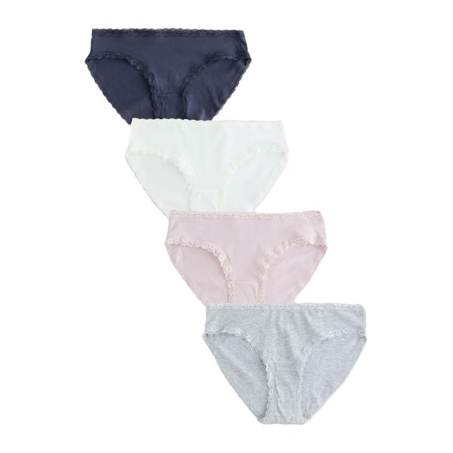 Culotte de bikini en coton/dentelle, lot 4 gris/rose/crème <span itemprop=