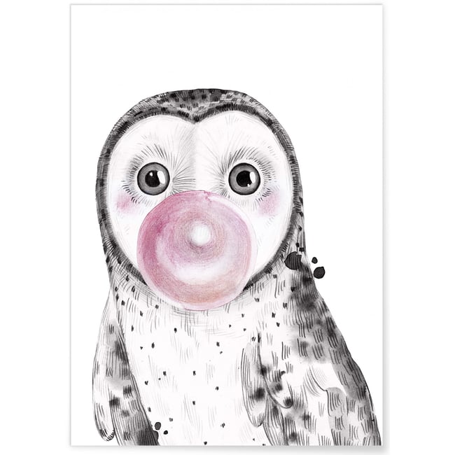 Affiche 'Bulle de Chouette Rose' Couleur blanc <span itemprop=