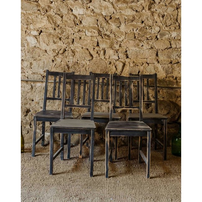 Lot de 5 chaises en bois noir Claude N°1247 - Bon état Couleur noir <span itemprop=