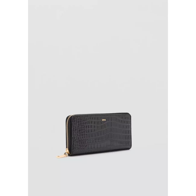 Grand portefeuille effet croco brillant noir <span itemprop=