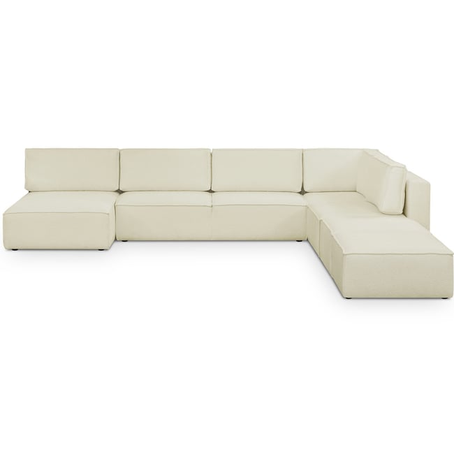 Canapé d'angle droit convertible 8+2 places en tissu bouclé - HARPER MOD Couleur ecru <span itemprop=