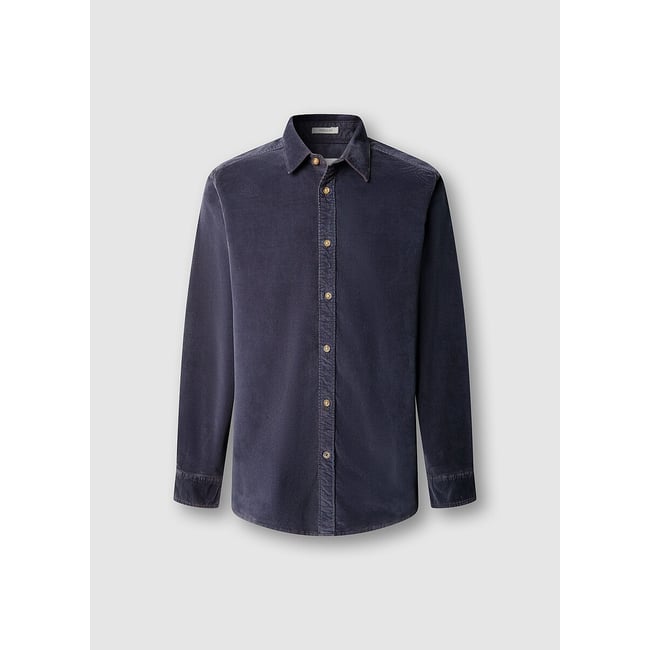 Chemise droite, manches longues bleu marine <span itemprop=