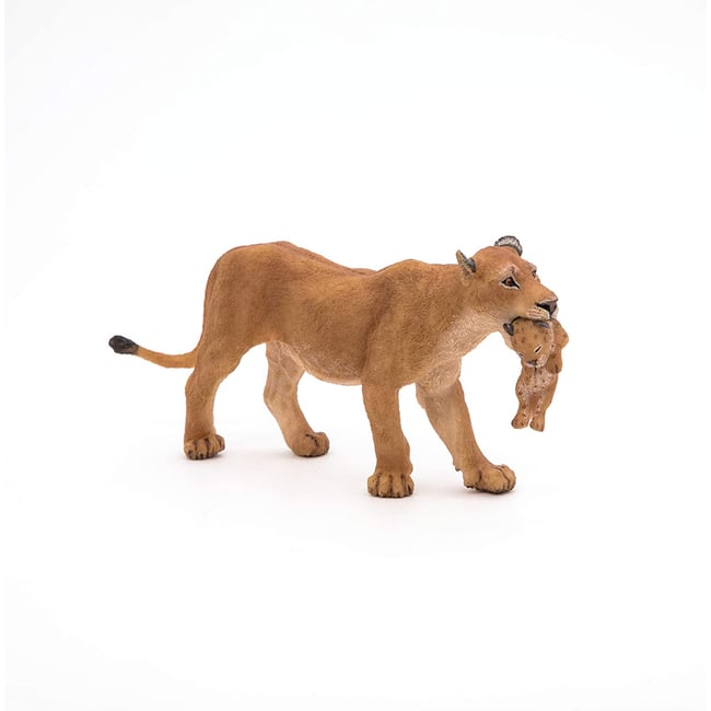 Figurine Lionne avec son bébé lionceau marron <span itemprop=