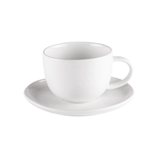 Tasse et sous-tasse à thé Ecume 22 cl (lot de 6) Couleur blanc <span itemprop=