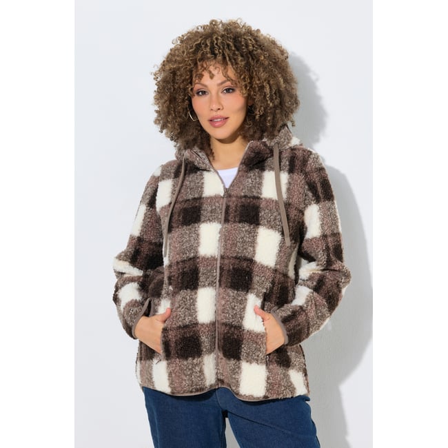Veste longue en polaire bouclée taupe foncé <span itemprop=