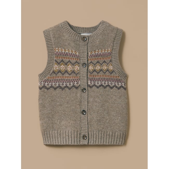Cardigan jacquard sans manches beige <span itemprop=