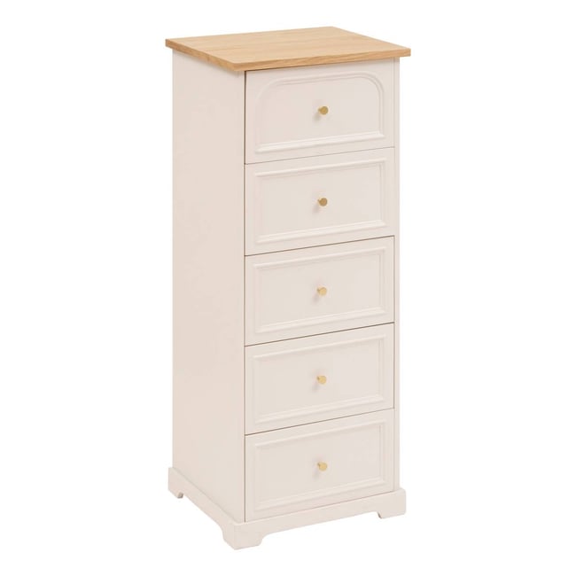 Commode chiffonnier 5 tiroirs MOHEA Couleur ivoire <span itemprop=