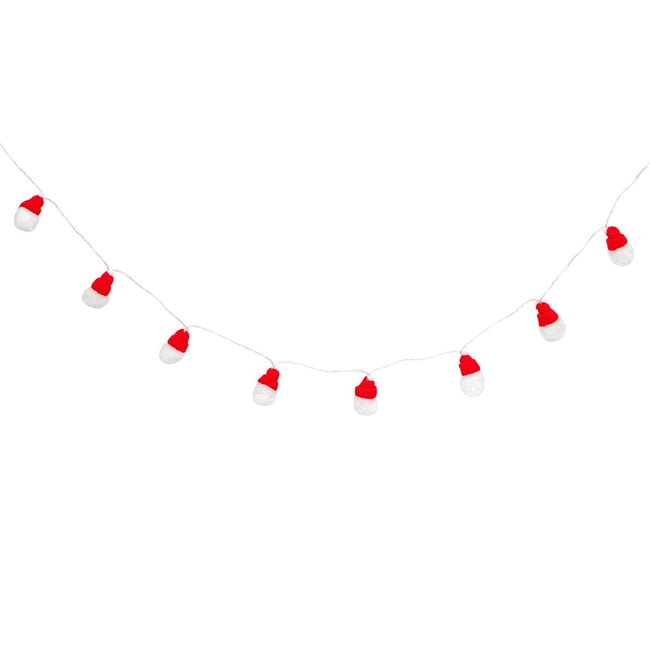 Guirlande lumineuse bonnet Père Noël 10 LED blanc chaud L. 165 cm à piles Couleur rouge <span itemprop=