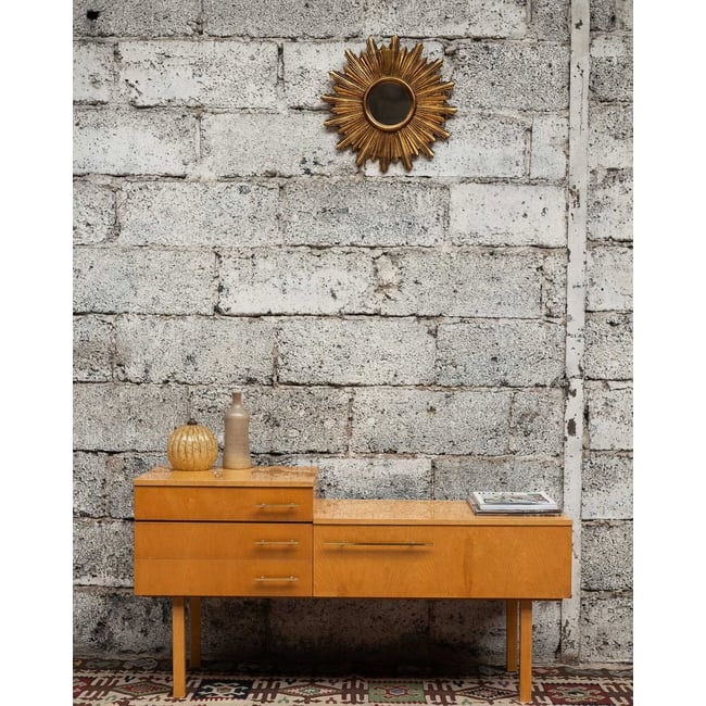 Enfilade à deux étages Margaret N°492 - Bon état Couleur bois clair <span itemprop=