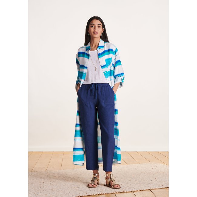 Pantalon cigarette en lin bleu marine <span itemprop=