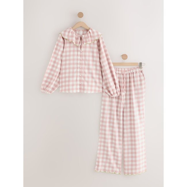 Pyjama à boutons en coton vichy rose <span itemprop=
