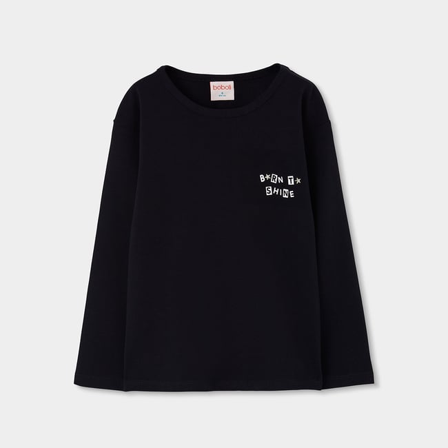 T-shirt fille en maille avec message noir <span itemprop=