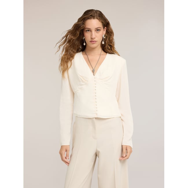 Chemise avec boutons recouverts blanc <span itemprop=